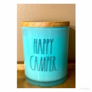NEW Rae Dunn Happy Camper Candle with Wooden Lid Turquoise